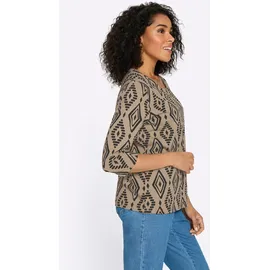 Classic Basics 3/4-Arm-Shirt CLASSIC BASICS "3/4-Arm-Shirt", Damen, Gr. 54, beige, schwarz, bedruckt, 100% Baumwolle, gemustert, mehrfarbig, Rundhals, Shirts 3/4-Arm-Shirt