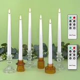 Rhytsing 6 flammenlose LED Stabkerzen Tafelkerzen mit Timer Funktion, Höhe je 29cm, Leuchterkerzen mit warmweißes Licht, 2 Fernbedienung enthalten