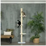 PawHut Kratzbaum Deckenhoch, 220-260 cm, mit Spielball, Katzenbaum höhenverstellbar, mit Kippschutz, Plüsch, Gelb gelb