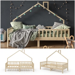 VitaliSpa Hausbett Kinderbett Spielbett Noemi 90x200cm natur Rausfallschutz