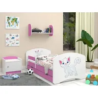 HAPPY BABIES Kinderbett - Mit Matratze & Schublade und Rausfallschutz, 80x160, Mädchen Kinderbetten & Jugendbett Jungen Kids Bed - Rosa