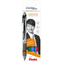 Pentel Gel-Tintenroller EnerGel XmRT, 4er Set, Basisfarben