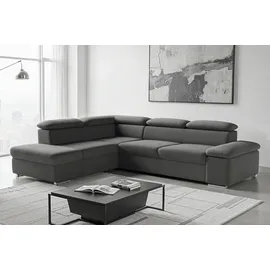 sit&more Ecksofa SIT & MORE "Valentine L-Form, B: 272 cm", grau (dunkelgrau), B:272cm H:73cm T:226cm, 100% Polyester;Luxus-Kunstleder/Struktur (88% Polyester, 12% Polyamid), Sofas, Ecksofa, mit Arm- & Kopfteilverstellung, optional mit Bettfunktion, Topseller
