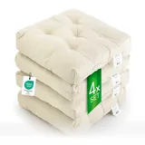 etérea Sitzkissen 42x42 cm 4er Set - Creme 8 cm hoch - Bodenkissen für Indoor, Outdoor, Küche, Garten, Auflage - Heidi Stuhlauflage - 4 Stück Stuhlkissen 40x40 cm Creme