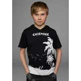 Chiemsee T-Shirt CHIEMSEE "mit Palmendruck", Jungen, Gr. 176/182, schwarz, Jersey, Obermaterial: 100% Baumwolle, bedruckt, Basic, Shirts T-Shirt, kurzärmelig, bedruckt, mit Kapuze, aus Baumwolle, aus Jersey-Stoff