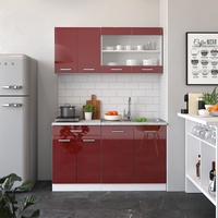 Vicco Küchenzeile SINGLE Einbauküche 140 cm Küche Rot Bordeaux Hochglanz R-LINE