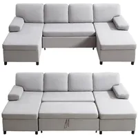 HOMYEDAMIC Ecksofa U-Form Schlafsofa 285x135 cm mit Matratze und Schlaffunktion, Variante Doppelsofa Ecksofa mit Stauraumbettkasten grau