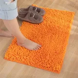 Reyox Badematte Hochflor Chenille rutschfest Vorleger Waschbar Badteppich Badezimmer Wasserabsorbierenden Orange 40 x 120 cm