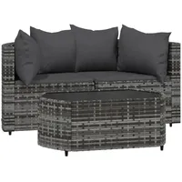 vidaXL 3-tlg Garten-Lounge-Set mit Kissen Grau Poly Rattan