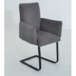Freischwinger K+W KOMFORT & WOHNEN "6502", grau (grau, schwarz), B:61cm H:90cm T:62cm, Stühle, Freischwinger mit Armlehnen, Flachstahlkufe in schwarz