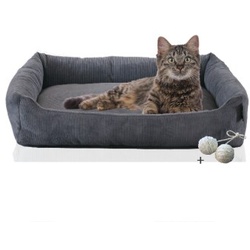 Rohrschneider ® Katzenbett waschbar mit Gratis-Beigabe, robuster Fein-Cordstoff anthrazit