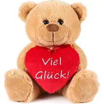 Brubaker Teddy Plüschbär mit Herz Rot - Viel Glück - 25 cm - Teddybär Plüschteddy Kuscheltier Schmusetier - Stofftier Braun Hellbraun