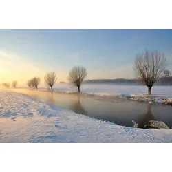 Fototapete PAPERMOON "Fluss in Winterlandschaft", bunt, B:3,00m L:2,23m, Vlies, Tapeten