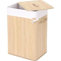 MCW Wäschekorb MCW-C21, Laundry Wäschebox Wäschesammler Wäschebehälter Wäschetonne, Bambus 61x43x32cm 70l naturfarben