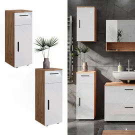 Vicco Irma Halbhochschrank 30 x 81 cm Weiß Hochglanz/Eiche Holz