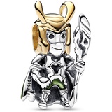 PANDORA Marvel Loki Charm aus Sterling Silber mit 14 Karat vergoldeter Metalllegierung, Kompatibel Moments Armbänder, 762764C01