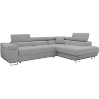 MIRJAN24 Ecksofa Torezio Cord, Stilvoll Eckcouch mit Bettkasten und Schlaffunktion, Einstellbare Kopfstützen, 274x203x70-90 cm (Farbe: Poso 110, S... - Grau