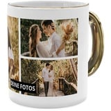 PhotoFancy® - Fototasse 'Collage' - Personalisierte Tasse mit eigenem Foto - Gold Glänzend - Layout Collage 3 Bilder