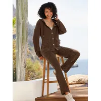 Hausanzug HEINE, Damen, Gr. 50, braun (schoko), 95% Polyester, 5% Elasthan, Homewear-Sets Hausanzug