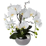 creativ-green Kunstblume Orchidee, Phalaenopsis, weiß, Arrangement im Silbertopf, Höhe 55 cm