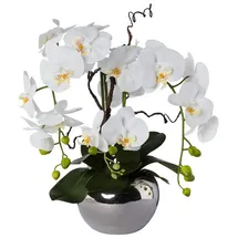 creativ-green Kunstblume Orchidee, Phalaenopsis, weiß, Arrangement im Silbertopf, Höhe 55 cm