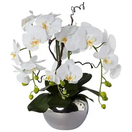 creativ-green Kunstblume Orchidee, Phalaenopsis, weiß, Arrangement im Silbertopf, Höhe 55 cm