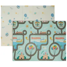 Relaxdays Faltbare Spielmatte mit Motiv Blau,Creme,Hellblau