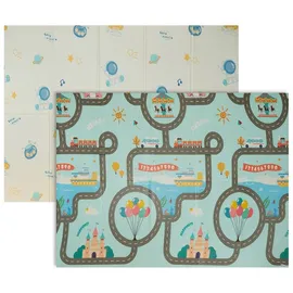 Relaxdays Faltbare Spielmatte mit Motiv Blau,Creme,Hellblau