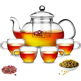 Kyraton 1000 ml Teekanne aus Glas mit Teesieb und Aufblüh und Loseblatt-Teezubereiter-Set, Herdplatten- und mikrowellenfester