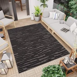 Teppich »In-& Outdoorteppich Santorini 58394, 3D-Effekt, Streifen«, rechteckig, 5 mm Höhe, Wetterfest & UV-beständig für Terrasse, Balkon, Küche, Flur, 66643747-0 anthrazit 5 mm