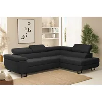 Fun Möbel Ecksofa Sofa mit Schlaffunktion METZ Stoff Poso Schwarz Ottomane Rechts