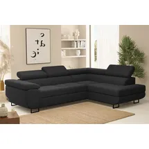 Fun Möbel Ecksofa Sofa mit Schlaffunktion METZ Stoff Poso Schwarz Ottomane Rechts