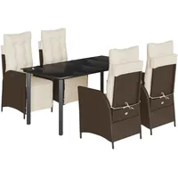 VidaXL 5-tlg. Garten-Essgruppe mit Kissen Braun Poly Rattan