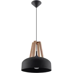 Casco Pendelleuchte Metallschirm schwarz Holz natur E27
