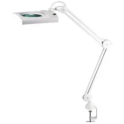 LED-Lupenleuchte Glaslinse 190,5mm (7,5 ") Tischklemme weiß Abdeckung,ecki. Kopf