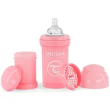 Twistshake Anti-Kolik Babyflasche mit Milchpulverbehälter und Mixer - 180 ml | Langsam Fließende, Brustähnliche Brustwarze aus Silikon | BPA-freie | Geeignet für Neugeborene (0+) | Rosa