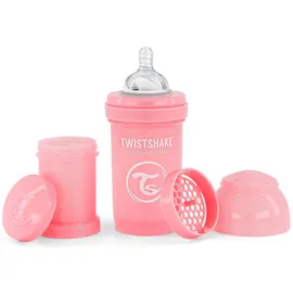 Twistshake Anti-Kolik Babyflasche mit Milchpulverbehälter und Mixer - 180 ml | Langsam Fließende, Brustähnliche Brustwarze aus Silikon | BPA-freie | Geeignet für Neugeborene (0+) | Rosa