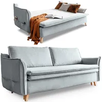 Schlafsofa mit Bettkasten, Schlafsofa Dauerschläfer - Big Sofa mit Schlaffunktion und Bettkasten, Schlafsofa mit Matratze, Sofabett, Schlafcouch mit Bettkasten, Schlafcouch Ausziehbar - Sofa Hell Grau