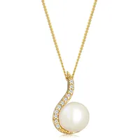 Elli DIAMONDS Halskette Damen Klassisch Perle mit Diamant 0,055 ct. Gelbgold