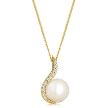 Elli DIAMONDS Halskette Damen Klassisch Perle mit Diamant 0,055 ct. Gelbgold