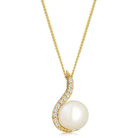 Elli DIAMONDS Halskette Damen Klassisch Perle mit Diamant 0,055 ct. Gelbgold