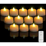 Skeadex 12 Stück LED Teelicht, LED Teelichter mit Timerfunktion Fernbedienung, Realistische Elektrische Teelichter Flackernd, LED Kerzen Outdoor für Hochzeits Valentinstag Weihnachten (12pcs*A)