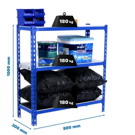 Proregal Schwerlastregal Small Metal Shark HxBxT 100 x 80 x 30 cm Fachlast 180 kg Blau-Verzinkt