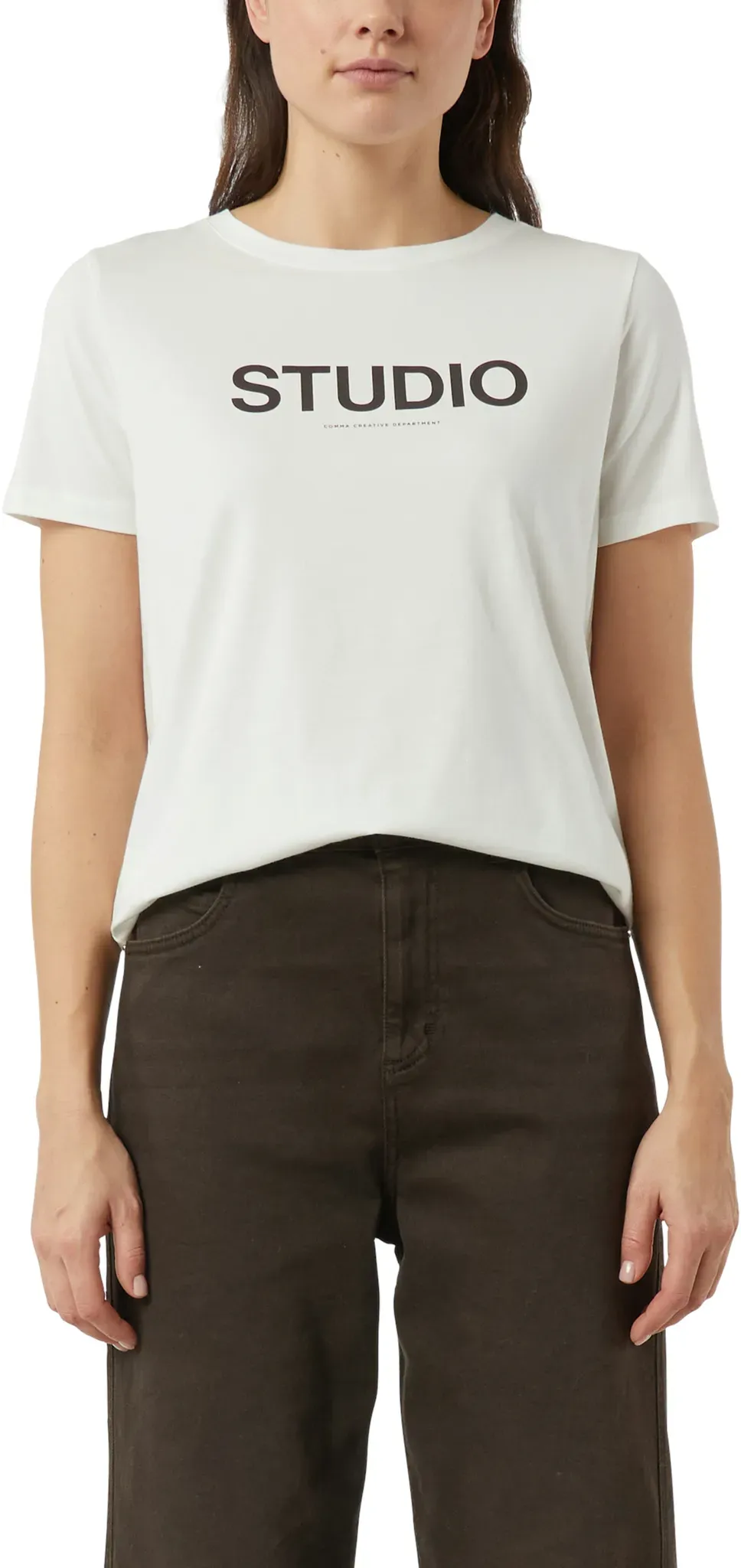 Print-Shirt COMMA, Damen, Gr. 44, weiß, Single Jersey, Obermaterial: 57% Baumwolle, 37% Modal, 6% Elasthan, bedruckt, normal hüftbedeckend, Rundhals, Shirts, mit Print
