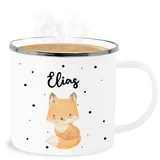 Emaille Becher Blechbecher - Tiere - Süßer Fuchs - 300 ml - Weiß Silber - kleine personalisierte geschenke name tasse tiermotiv und tier tieren personalisieren kita tassen personalisierter