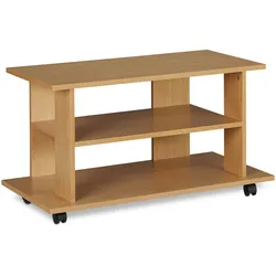 Relaxdays TV Board mit Rollen, 2 Fächer f. Fernseher, Konsole & Receiver, fahrbarer Fernsehtisch, HBT 45x80x40 cm, natur