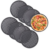 Relaxdays 8 x Pizzablech, rund, gelocht, antihaft, Pizza - Flammkuchen, Lochblech aus Stahl, Knusperblech, ∅ 32 cm, anthrazit