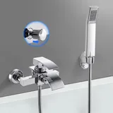 ROVOGO Badewannenarmatur Wasserfall mit Handbrause, Aufputz Einhandmischer Wannenarmatur mit Messing Umstellung, Badewanne armatur mit Brausehalter und 150 cm Schlauch für Bad Dusche, Chrom