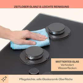 Klarstein Firetale Gaskochfeld 5-flammig 70 cm Aluminium-Brenner inkl. Schlauch und Druckminderer Schwarz