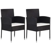 vidaXL Gartenstühle mit Kissen in Cremeweiß 2 Stk. Schwarz Polyrattan